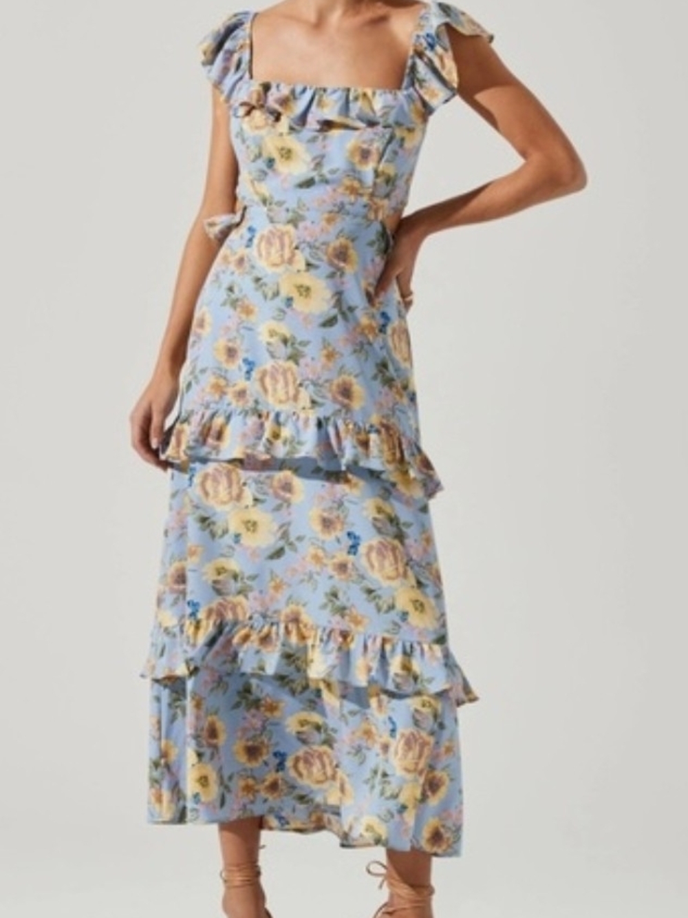 Astr Lysette Floral Cut Out Ruffle Maxi